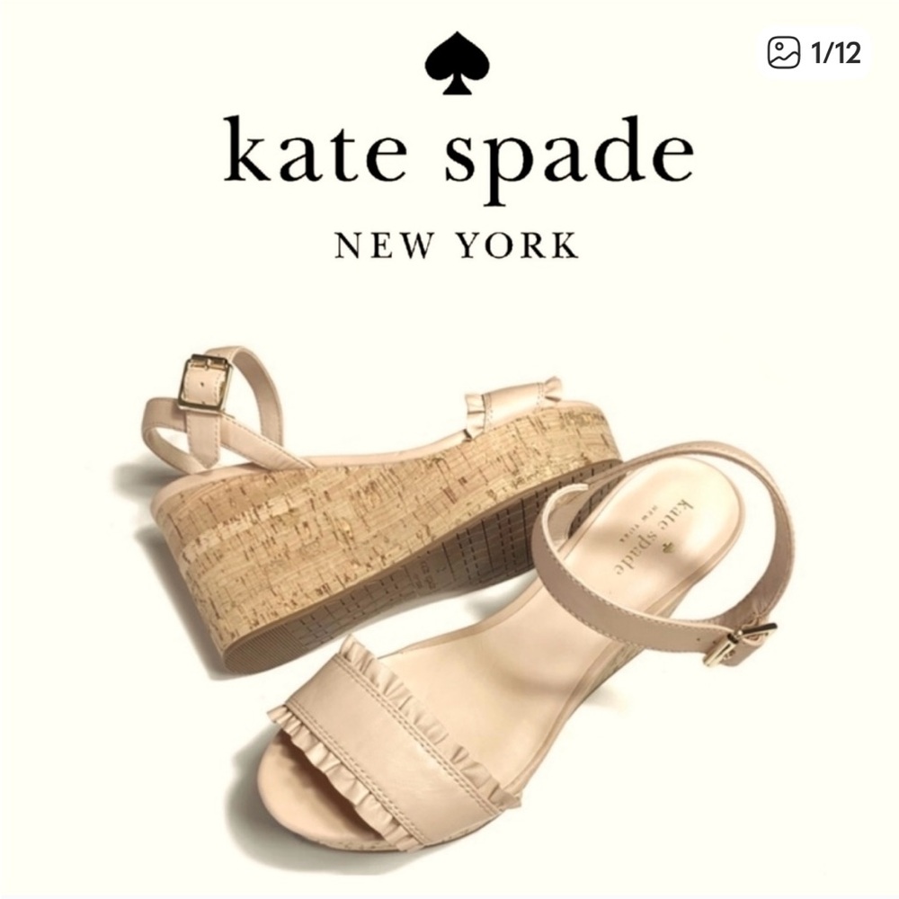 Kate Spade Tomas Nude Leather Wedge Sandals